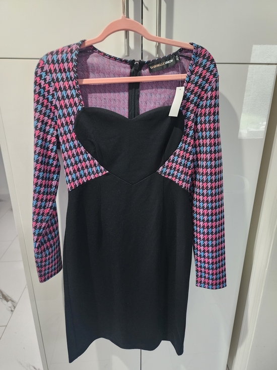 Gabrielle Union Dresses & Skirts - Gabrielle | Black Dress with Pink & Blue Houndstooth Accents And Heart